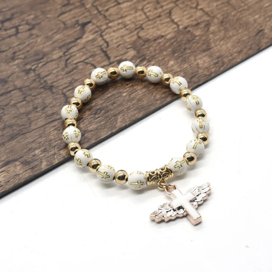 Angel Wing Cross Charm Bracelet