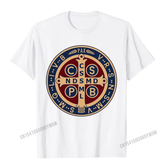 Saint Benedict Medal T-shirt | Classic Catholic Pullover Tee