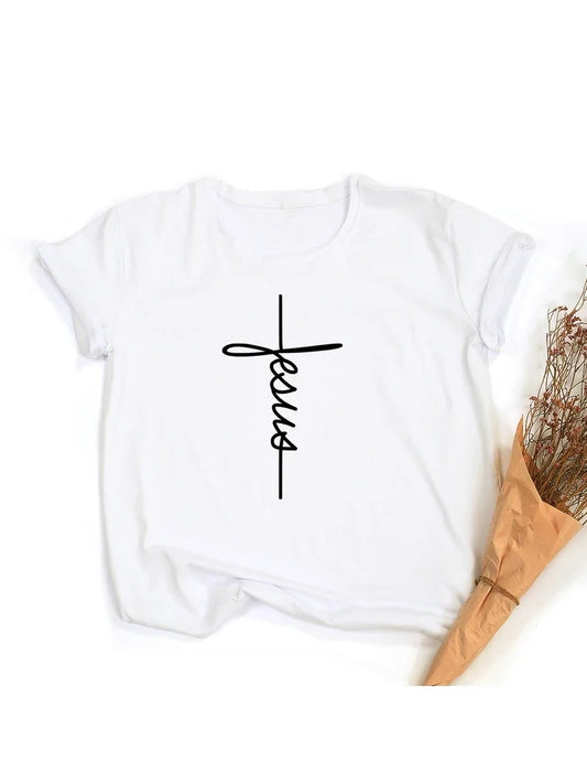 Women's 'Jesus Cross' Minimalist T-shirt