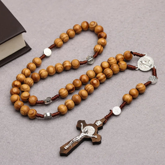 Natural Wood Rosary with St. Benedict Medal