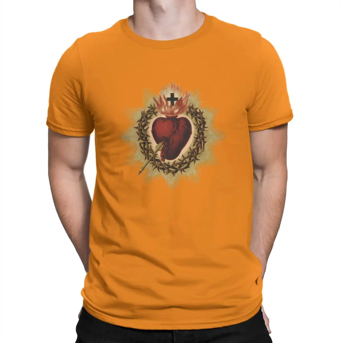 Men's Vintage Sacred Heart of Jesus Cotton T-shirt