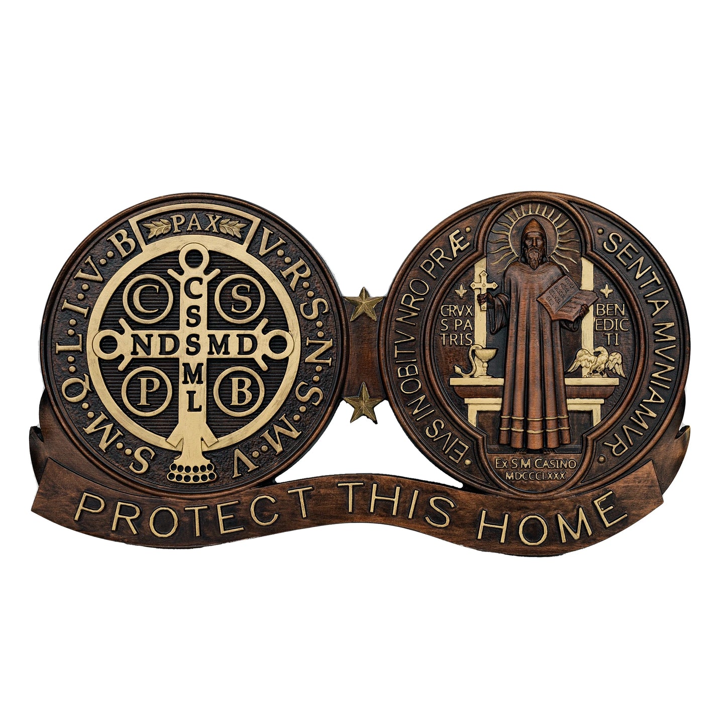 St. Benedict Medal Home Protection Plaque | Wooden Catholic Religious Decoration
