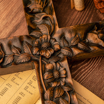 Floral Adorned Wooden Cross