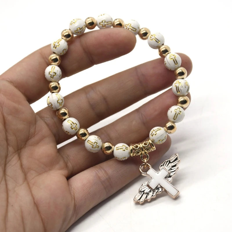 Angel Wing Cross Charm Bracelet