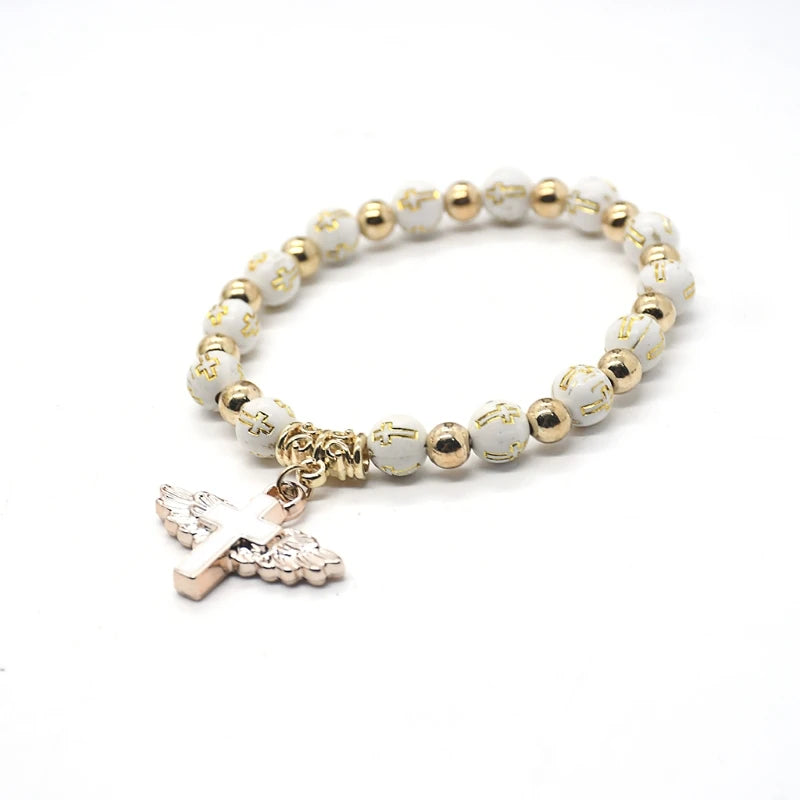 Angel Wing Cross Charm Bracelet