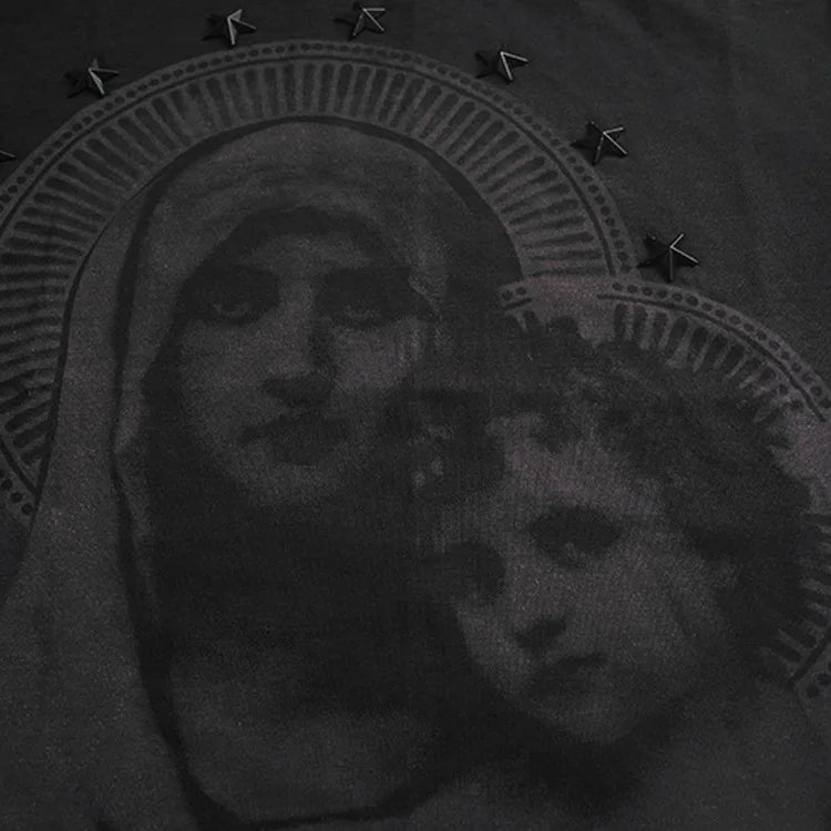 Men's Cotton T-shirt with Virgin Mary & Child Graphic