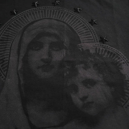 Men's Cotton T-shirt with Virgin Mary & Child Graphic