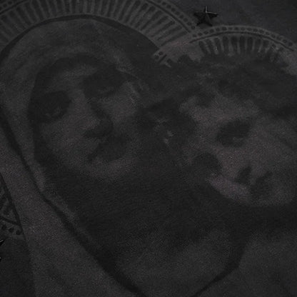 Men's Cotton T-shirt with Virgin Mary & Child Graphic