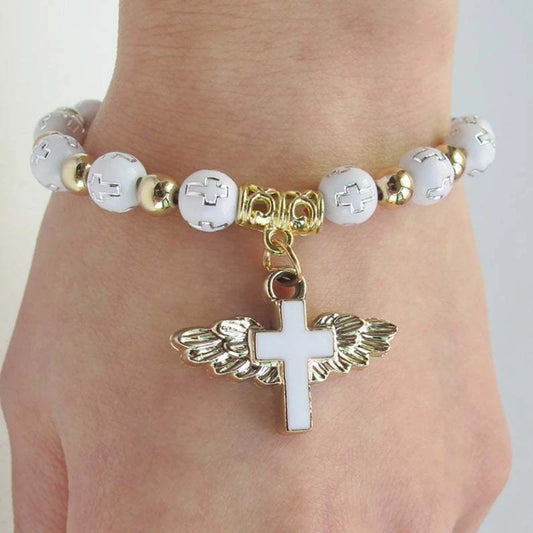 Angel Wing Cross Charm Bracelet