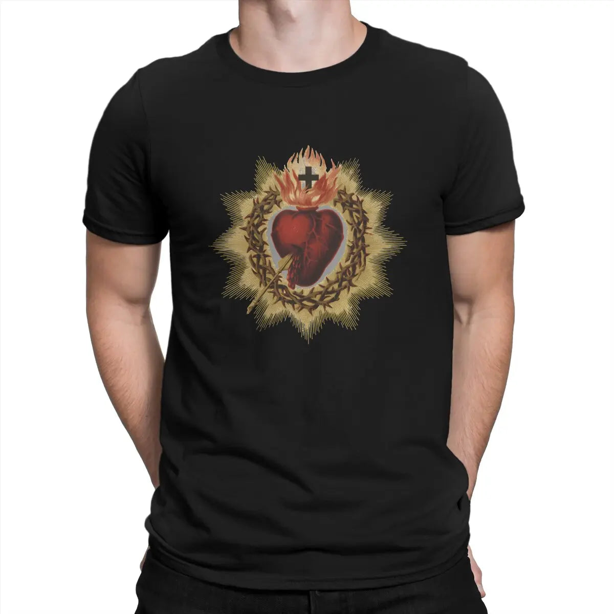 Men's Vintage Sacred Heart of Jesus Cotton T-shirt