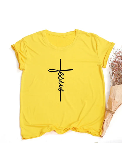 Women's 'Jesus Cross' Minimalist T-shirt