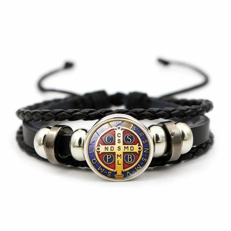 Saint Benedict Medal Leather Bracelet | Unisex Catholic Protection Jewelry