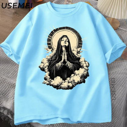 Unisex Virgin Mary Graphic Cotton T-shirt Collection
