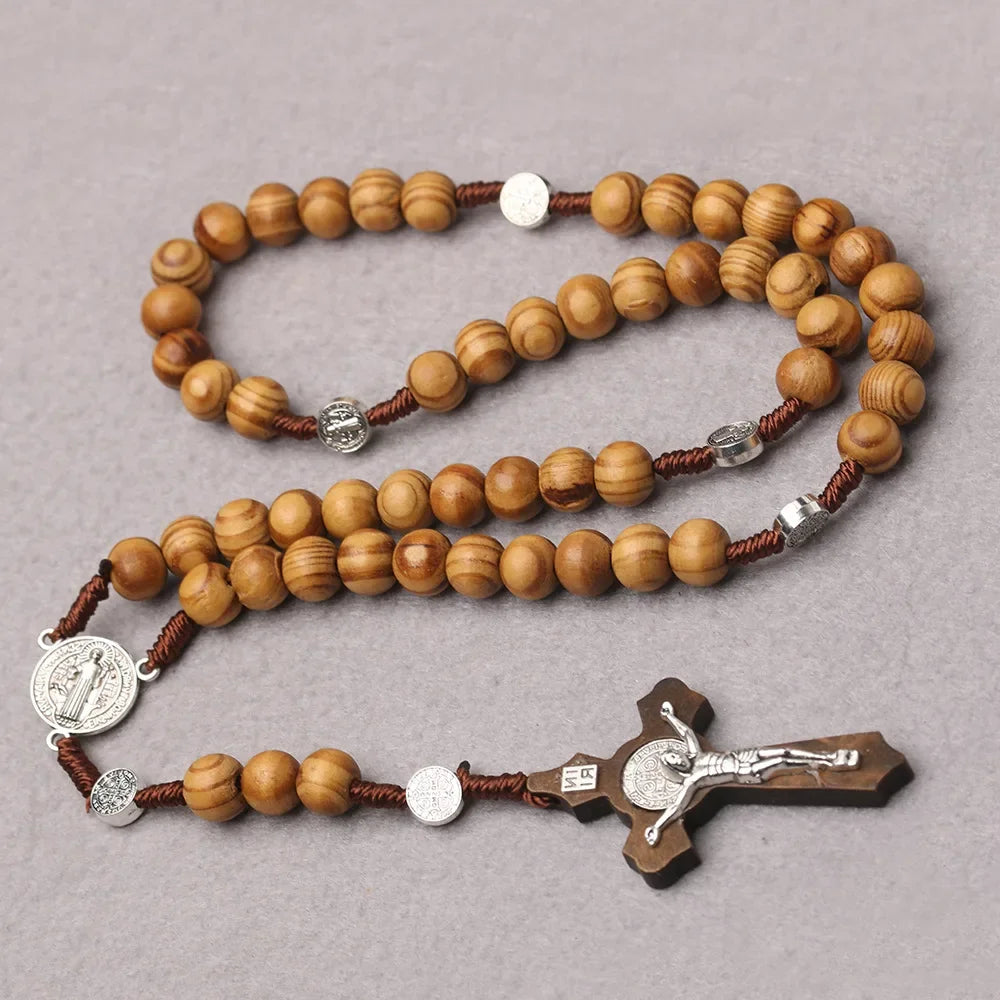 Natural Wood Rosary with St. Benedict Medal