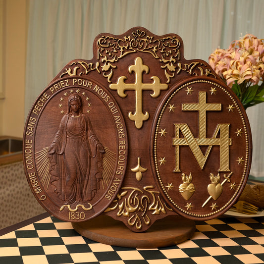 Miraculous Medal Wooden Plaque