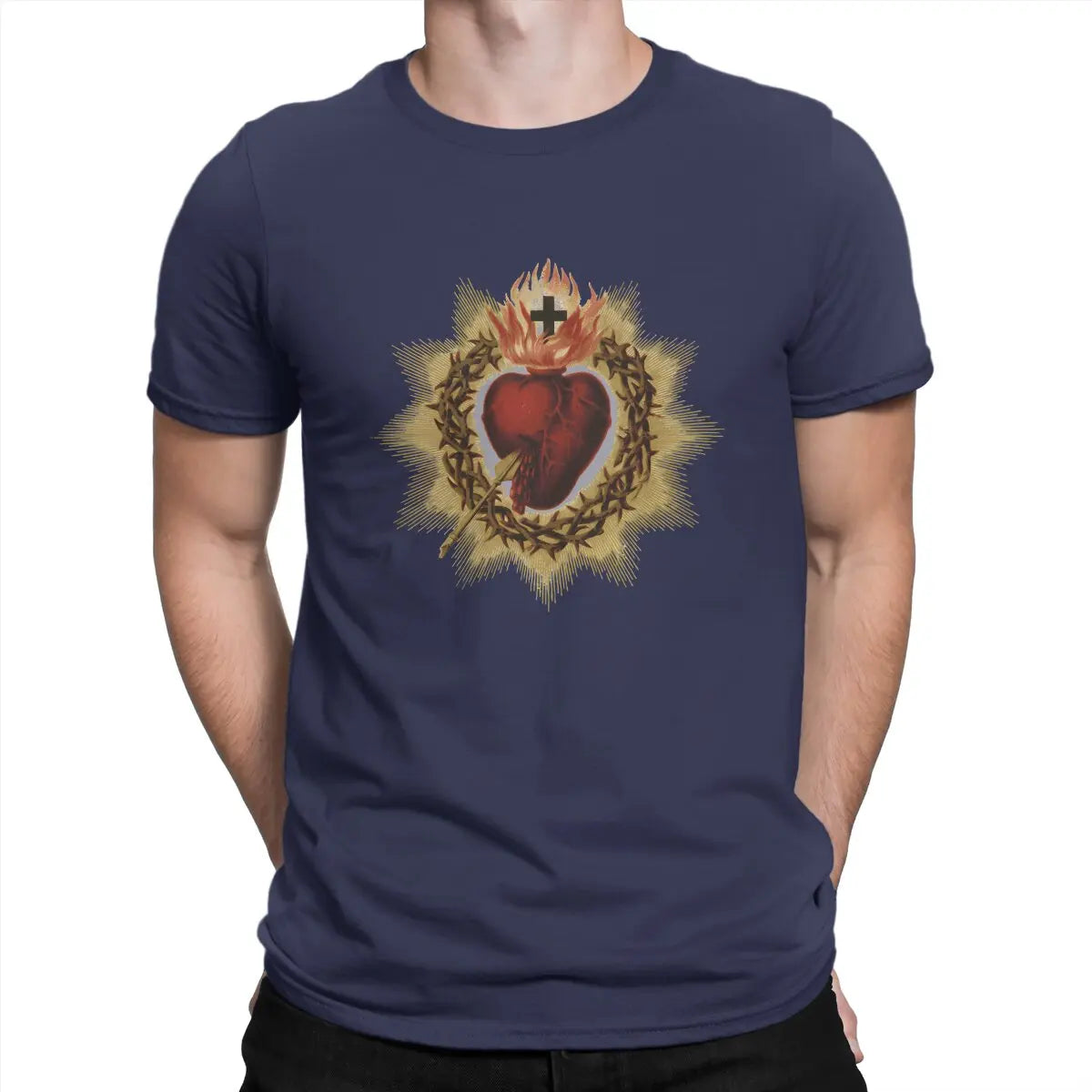 Men's Vintage Sacred Heart of Jesus Cotton T-shirt