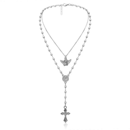 Elegant Pearl & Gold Rosary Necklace