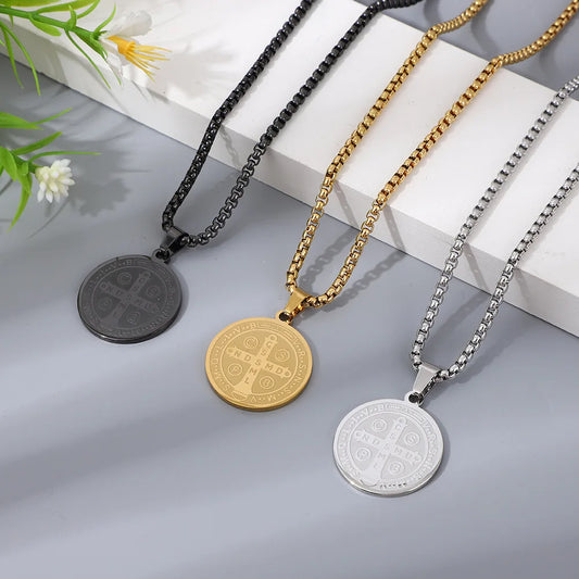 Saint Benedict Medal Necklace | Stainless Steel Chain Pendant for Men & Women