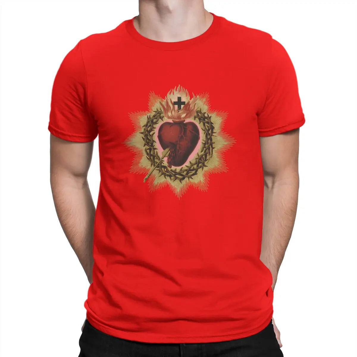 Men's Vintage Sacred Heart of Jesus Cotton T-shirt