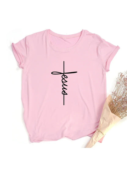 Women's 'Jesus Cross' Minimalist T-shirt