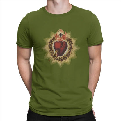 Men's Vintage Sacred Heart of Jesus Cotton T-shirt