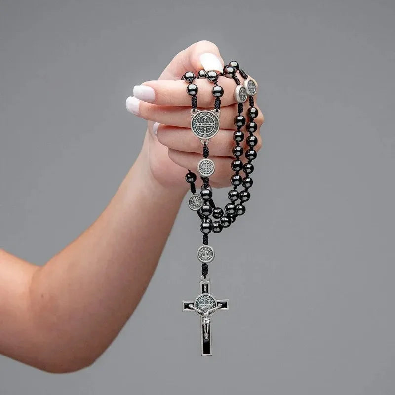 Black Hematite Rosary with St. Benedict Medal