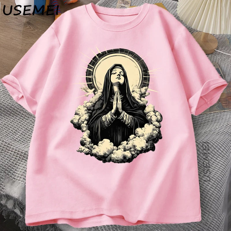 Unisex Virgin Mary Graphic Cotton T-shirt Collection