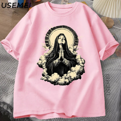 Unisex Virgin Mary Graphic Cotton T-shirt Collection