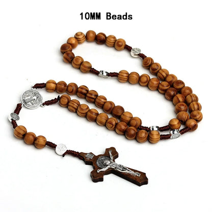 Natural Wood Rosary with St. Benedict Medal