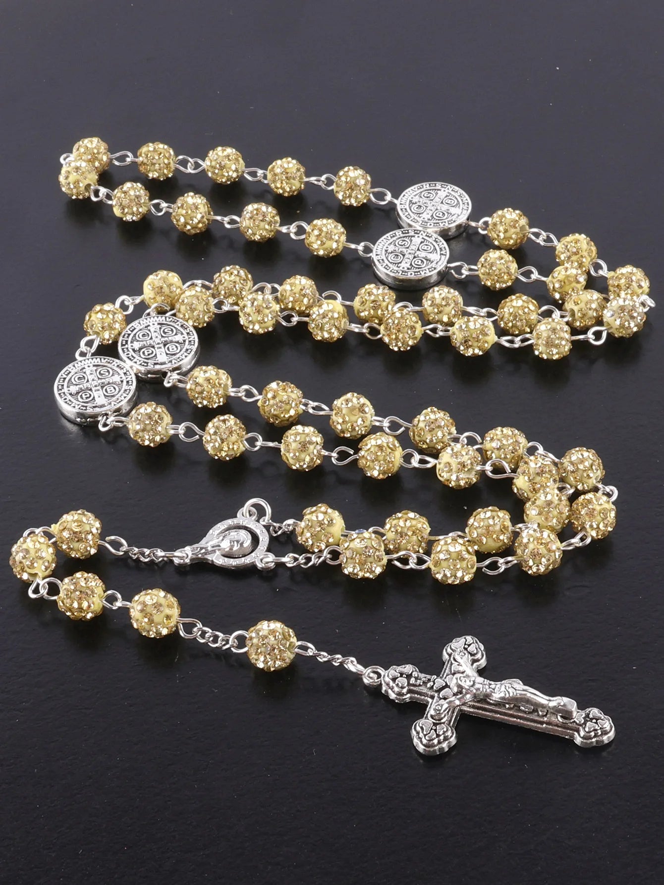 Sparkling Vintage Rosary with St. Benedict Medal