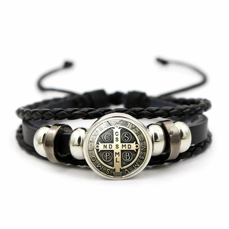 Saint Benedict Medal Leather Bracelet | Unisex Catholic Protection Jewelry