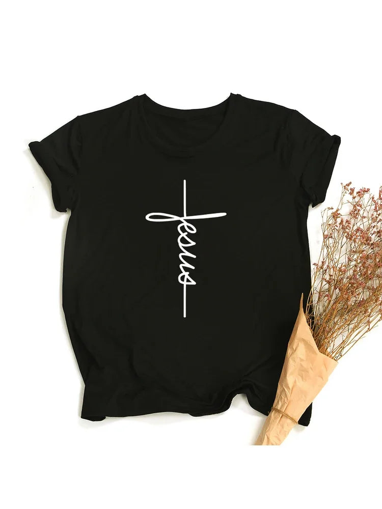 Women's 'Jesus Cross' Minimalist T-shirt