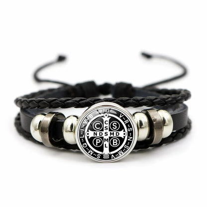 Saint Benedict Medal Leather Bracelet | Unisex Catholic Protection Jewelry