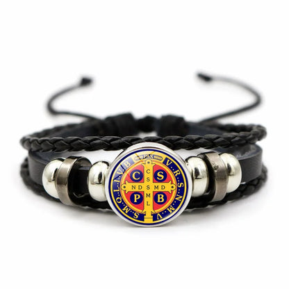 Saint Benedict Medal Leather Bracelet | Unisex Catholic Protection Jewelry