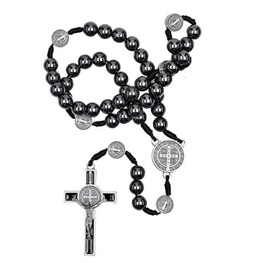 Black Hematite Rosary with St. Benedict Medal