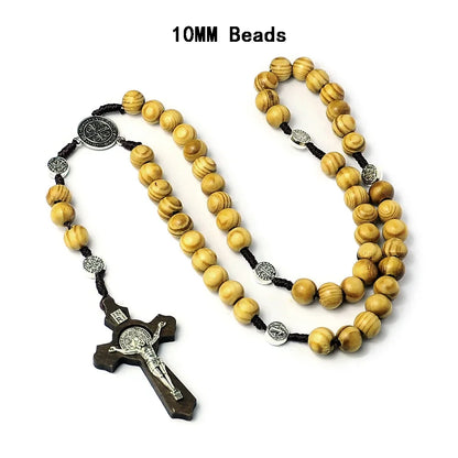 Natural Wood Rosary with St. Benedict Medal