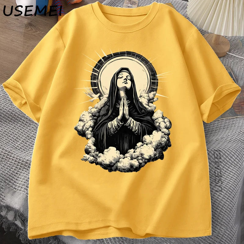 Unisex Virgin Mary Graphic Cotton T-shirt Collection