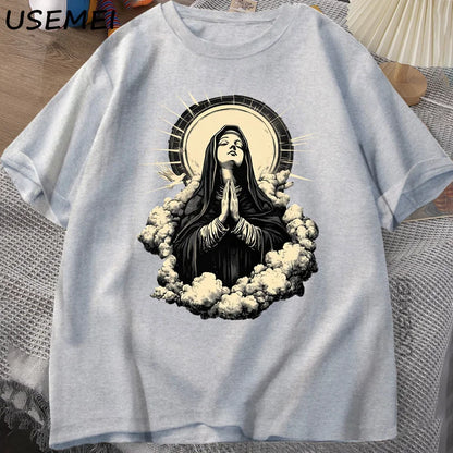 Unisex Virgin Mary Graphic Cotton T-shirt Collection