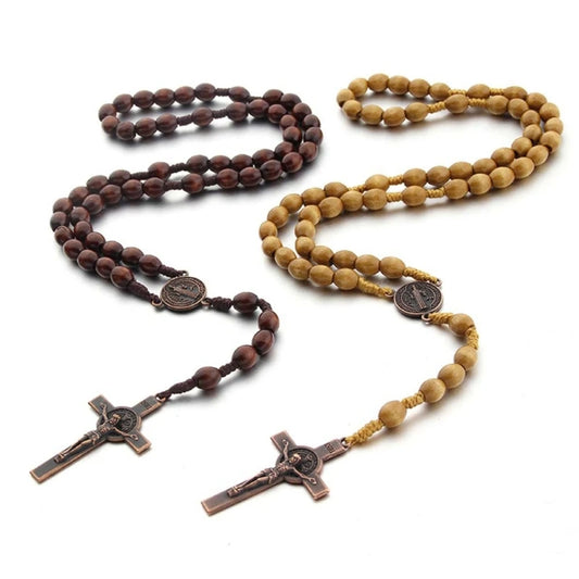 Handcrafted Wooden Rosary Necklace Set