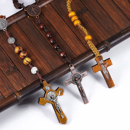 Classic Wooden Rosary Cross Pendant