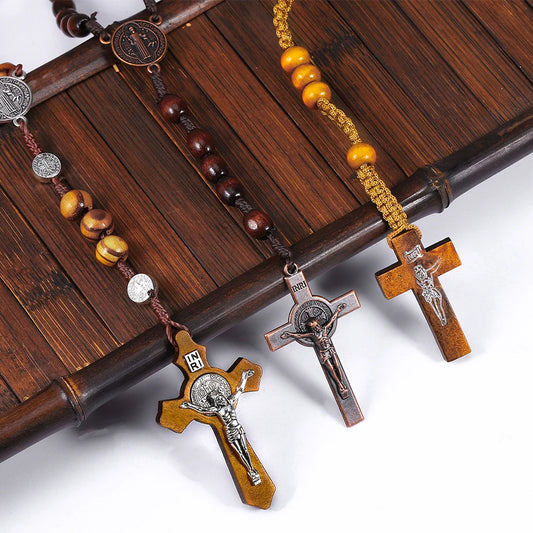 Classic Wooden Rosary Cross Pendant