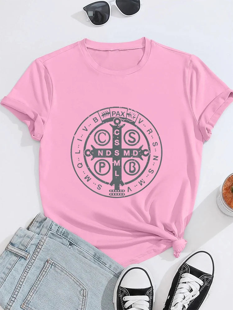 Saint Benedict Medal T-shirt | Women's Christian Graphic Tee
