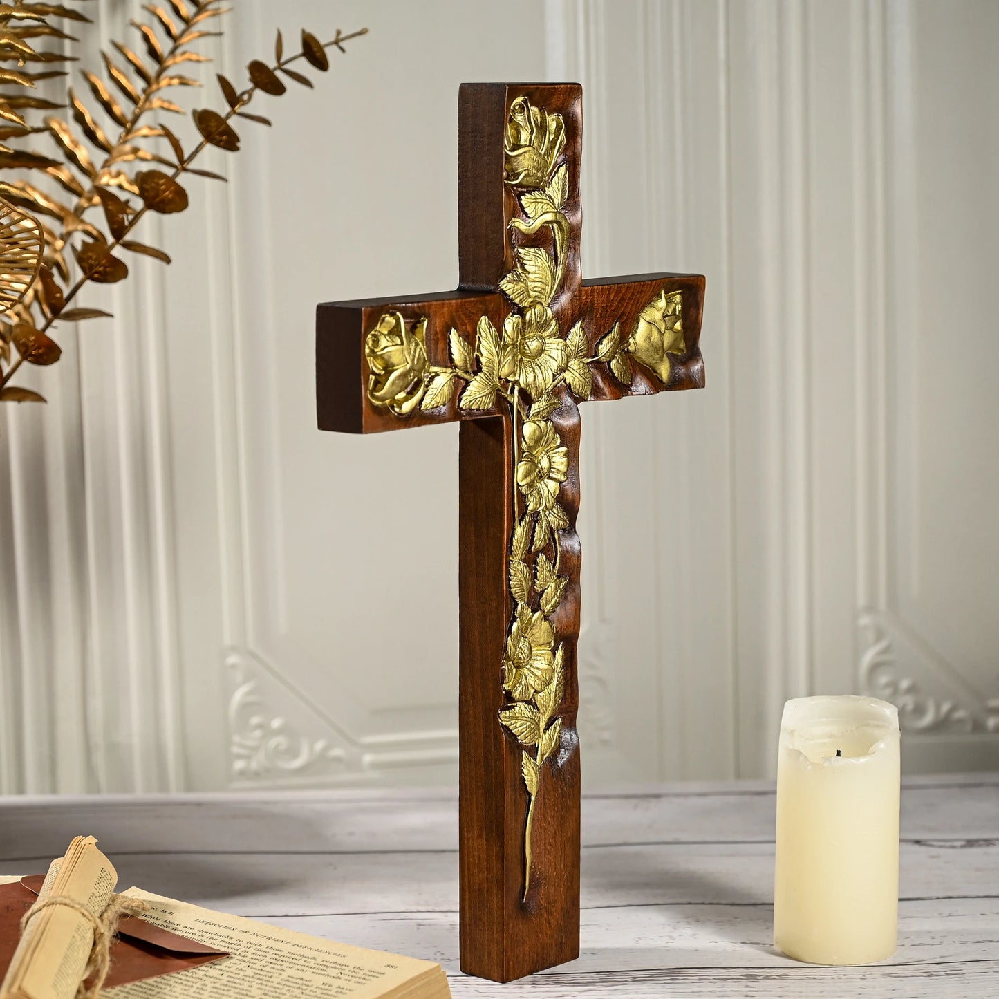 Floral Adorned Wooden Cross