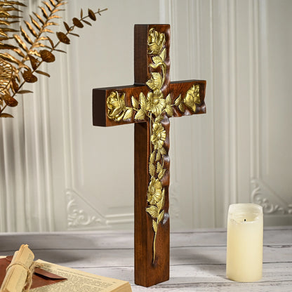 Floral Adorned Wooden Cross