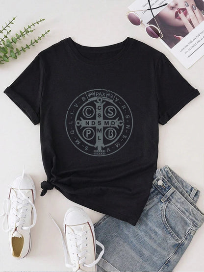 Saint Benedict Medal T-shirt | Women's Christian Graphic Tee