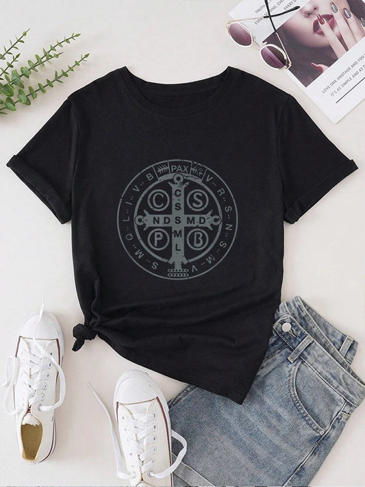 Saint Benedict Medal T-shirt | Women's Christian Graphic Tee