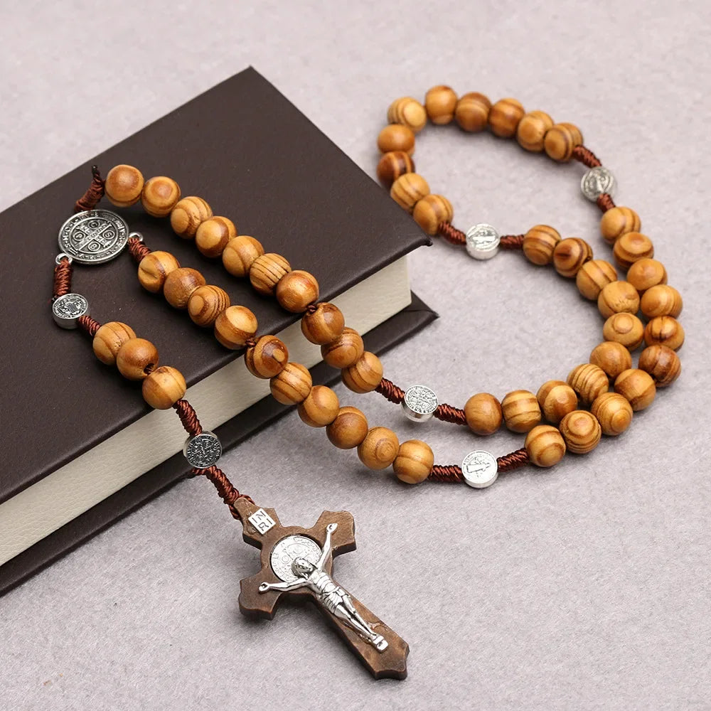 Natural Wood Rosary with St. Benedict Medal