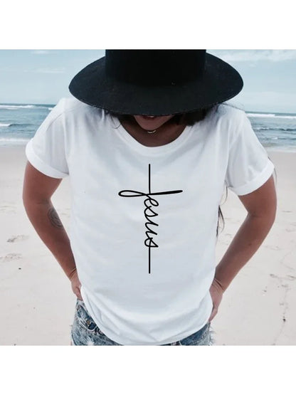 Women's 'Jesus Cross' Minimalist T-shirt