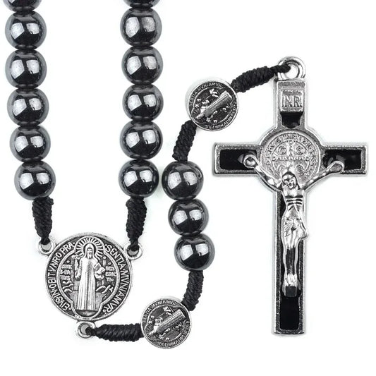 Black Hematite Rosary with St. Benedict Medal