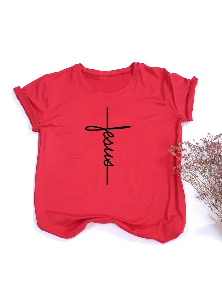Women's 'Jesus Cross' Minimalist T-shirt